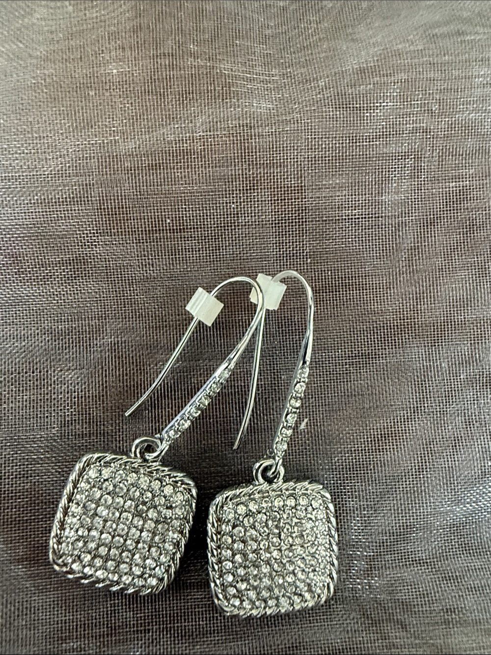 White House Black Market Silver Pave Square Drop Earrings